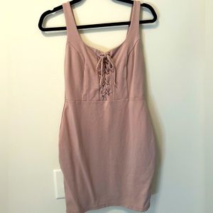Mini corset top dress. Tan.